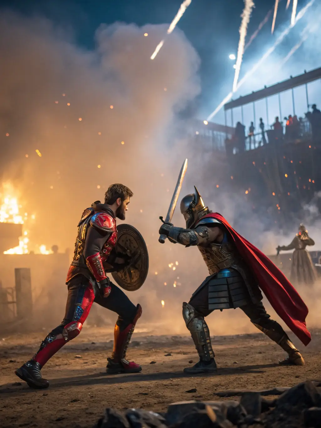 An action-packed image from 'Battle Arena' showing two players engaged in a fierce battle, highlighting the game's competitive multiplayer mode and strategic gameplay.